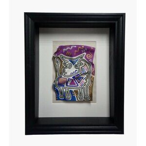 3 D Bull Painting Cow Southwest Native or Panama Kuna Style Shadow Box